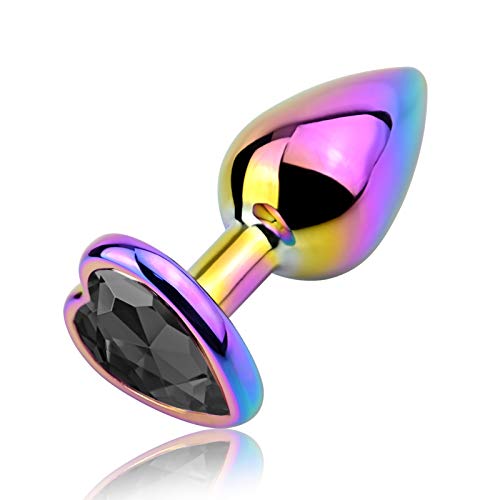 Analplug Anfänger Frau Klein Metall Butt Plug Anal Trainer Luxus Bunte Herzform Juwel Analsexspielzeug für Frauen Männer Paare Roluck (Schwarz, S)
