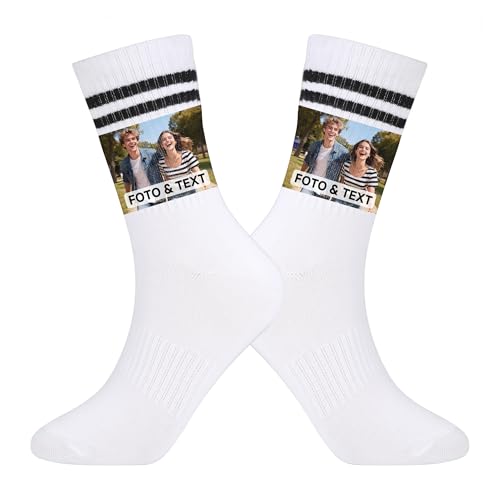 Faletony Geschenk mit Namen Personalisierte Foto Socken mit eigenem Bild und Text DIY Lustige Socken Sportsocken Tennissocken Personalisiert Geschenk für Frauen Männer BFF I