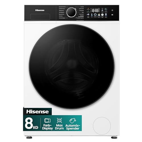 Hisense WD3I8043BWF2 Waschtrockner /8 KG /1400 U-Min/ConnectLife /18 Programme/iFit/Max Drum/Nachladefunktion/Wash&Dry 59' /Automix-Spender /30% besser als Energieeffizienzklasse A/Weiß