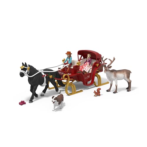schleich HORSE CLUB | Großer Adventskalender HORSE CLUB 2025 - Weihnachtliche Schlittenfahrt 99179 | mit Hannah, Sofia, Schlitten, Rentier & Zubehör | Pferdespielzeug für Kinder ab 5 Jahren | 31 Teile