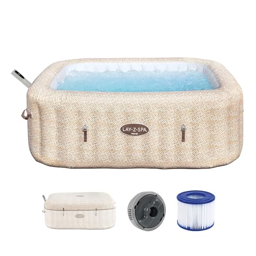 Bestway Lay-Z-SPA Whirlpool Rome AirJet, 201 x 201 x 71 cm, 7 Personen, Energiesparend, 180 AirJet-Düsen, App-Steuerung, UltraFit-Pumpeneinheit, Thermo-Abdeckung, TÜV Rheinland, Sandmarmor-Optik