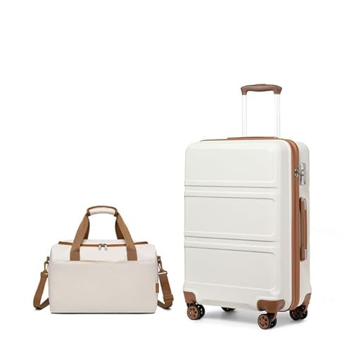 KONO 55cm Handgepäck-Koffer Trolley Set 2 Teilig Gepäcksets, Kleiner Koffer mit Rollen Handgepäck Set mit Ryanair Reisetasche 40x30x20cm, Cremeweiß
