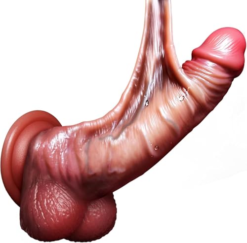 Realistischer Dildo Sex spielzeug für die Frau – 22 cm Analdildos Penis aus Flüssigsilikon mit weicher, gleitender Haut, mobilen Hoden & starkem Saugnapf, ohne Vibration für Frauen und ohne Vibrator.