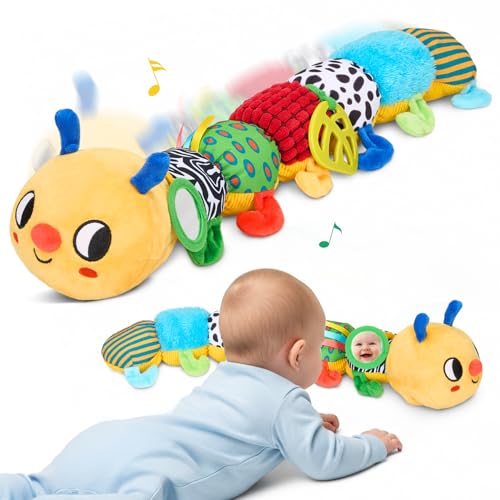 JoyCat Baby Spielzeug 0 3 6 9 12 Monate, Raupe Musikalische Krabbelspielzeug, Montessori Sensorik Spielzeug mit Rassel Spiegel, Babyspielzeug Neugeborenen Geschenk, Tummy Time Baby Geschenk Mädchen