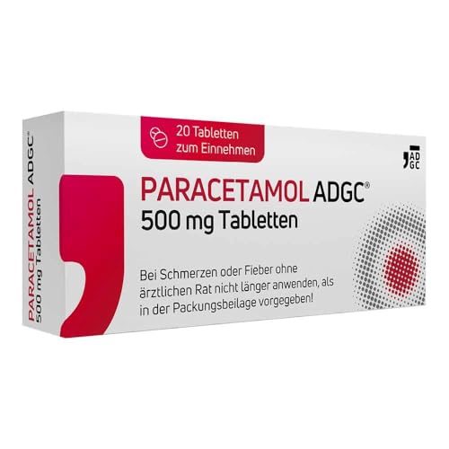 PARACETAMOL ADGC® 500 mg - 20 Stück – Tabletten bei leichten bis mäßig starken Schmerzen und Fieber - für Erwachsene und Kinder ab 4 Jahren - laktosefrei