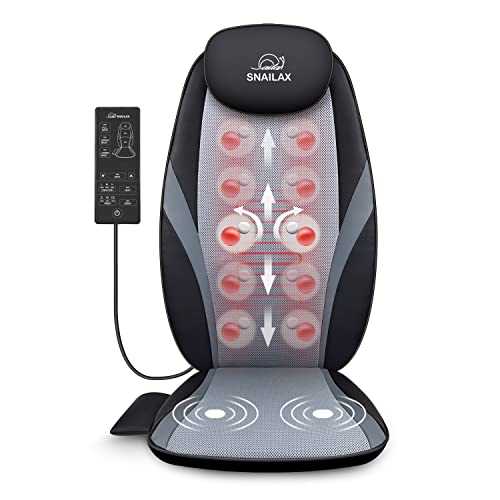 Snailax Massagesitzauflage, Shiatsu Massageauflage für Nacken und Schulter, Rückenmassaggerät mit Wärmefunktion und Vibrationsfunktion, Massagesessel, Geschenke für Männer Frauen