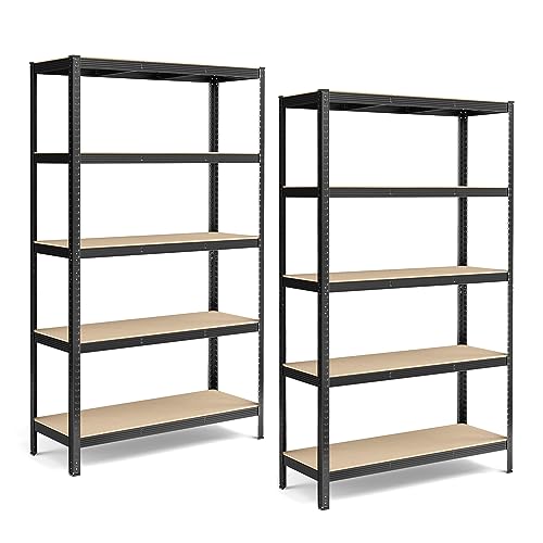 SONGMICS Schwerlastregal, 2er Set, Kellerregal, Lagerregal, Regal, 60 x 120 x 200 cm, Regal mit Stahlgestell, jeweils bis 750 kg belastbar, 5 verstellbare Ablagen, schwarz GLR060B02