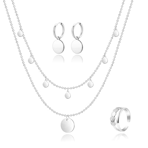 Kenivira Schmucksets für Damen,Silber Schmuck Set,Silber Anhänger Halskette Ohrringe Ring Set,Schmucksets Geschenke für Damen