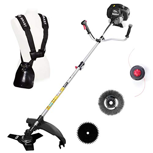 BRAST® Motorsense Benzin 3.0 PS 2 in 1 Gerät Freischneider Rasentrimmer Rasenmäher 52cm³