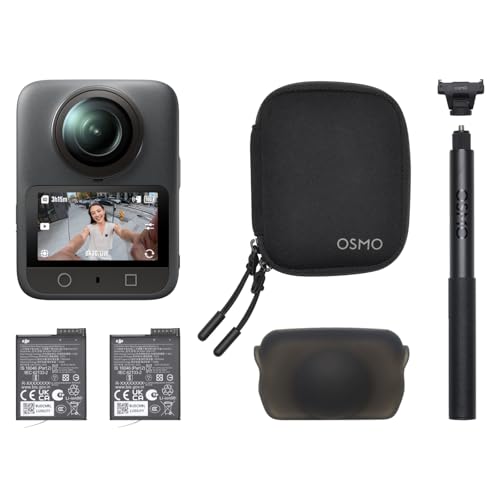 DJI Osmo 360 Essential Combo, 360 Kamera mit 1-Zoll 360° Aufnahmen, Natives 8K 360° Video, 1,2 m unsichtbarer Selfie-Stick-Kit, verlängerte Akkulaufzeit mit 2 Akkus