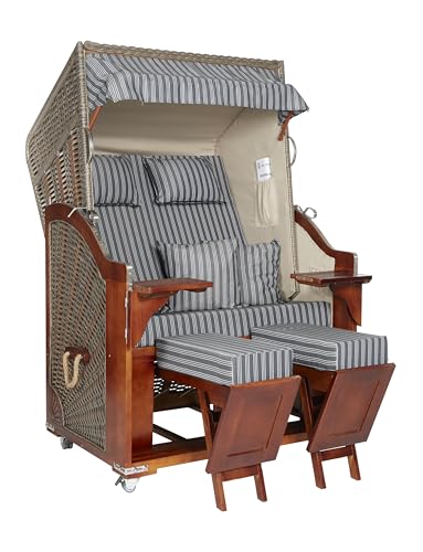 Webavita Strandkorb Beach Chair Karibik Anthrazit | 2-Sitzer Halblieger Pinienholz | Für Garten Terrasse Balkon | Urlaubsfeeling mit Gartenmöbeln | mit Schutzhülle | Gartenliege