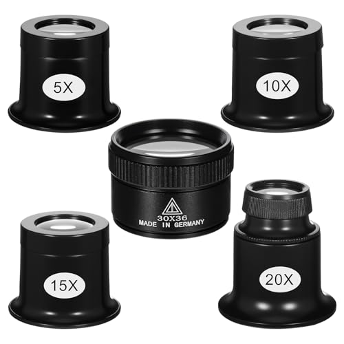 5 Stück Juwelier Lupe Uhrmacherlupe 5x/10x/15x/20x/30x, Tragbar Vergrößerungsglas Glas Schmuck Lupe, Uhrmacher Okular Juwelierlupe