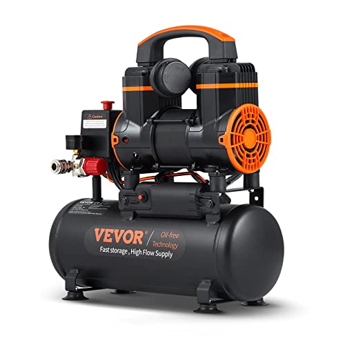 VEVOR Kompressor 8L Silent Druckluftkompressor 900W (1,2PS) 3,5 MPa, 2800U/min, 70dB, 6-8Bar, Ölfreier Druckbehälter Flüsterkompressor Ideal zum Aufpumpen von Reifen Autoreparaturen Holzarbeiten