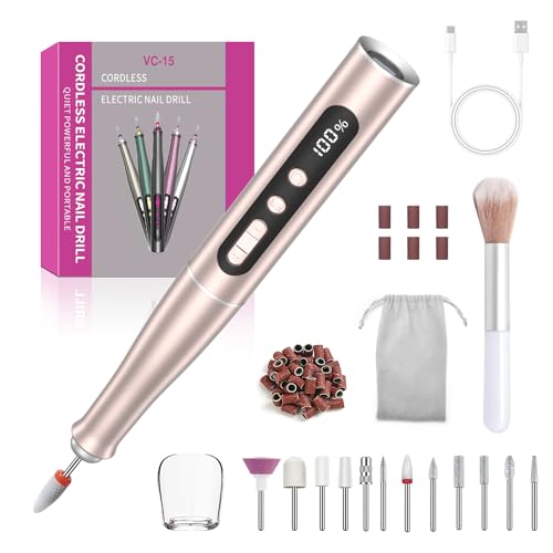Nagelfräser Kabellose 35.000 U/min - Elektrische Nagelfeile für Gelnägel, 15 IN 1 Professionell Fräser für Nägel & Acrylnägel, 5 Geschwindigkeiten, Akku Rechargeable Maniküre Pediküre Set