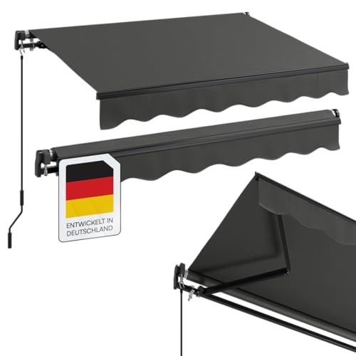 STEELSØN Kestria Markise für Balkon/Dachterrasse/Garten 200x150 cm – Gelenkarmmarkise Blickdicht & wetterfest – Außenrollo mit Kurbel aus Kunststoffgewebe – Sonnenmarkise mit Wandhalterung Anthrazit