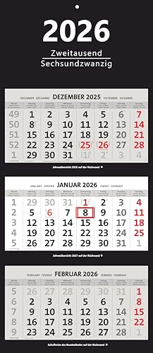 XXL 3-Monatskalender 2026 schwarz großer Wandkalender Bürokalender