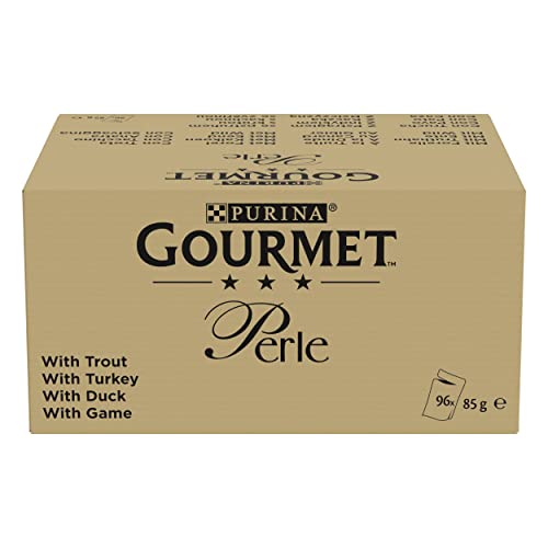 Gourmet Gourmet PURINA GOURMET Perle Erlesene Streifen in Gelee, 96 Portionsbeutel Katzenfutter nass, Sorten-Mix, (12 x 8 Beutel à 85g), 12 Stück (1er Pack)