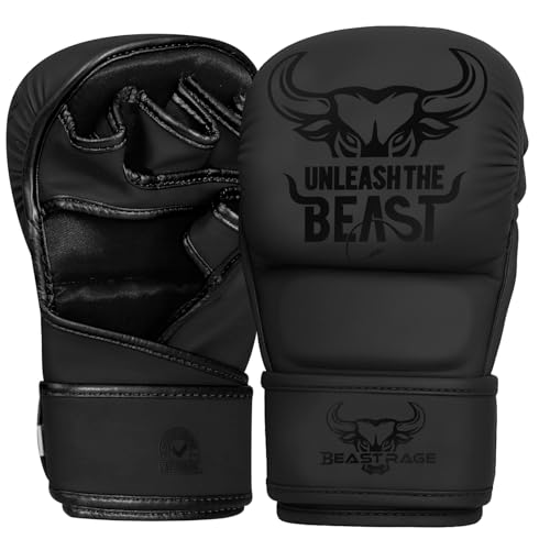 BEAST RAGE MMA-Handschuhe für Männer und Frauen verstellbare Handgelenkstütze offene Handfläche Kampfsport-Handschuhe Grappling Sparring für Muay Thai Käfigkampf Taekwondo Kickboxen Boxtraining