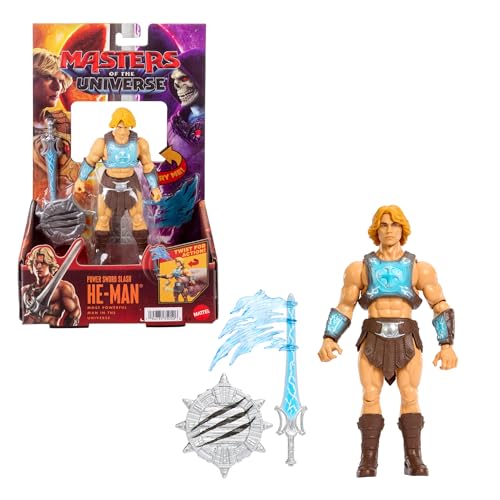 Masters of the Universe Funktionsfigur He-Man mit Schlagkraft durch das Schwert der Macht, Dreh- und Loslassfunktion, ca. 14 cm mit Zubehörteil, detailgetreues Heldenspielzeug aus dem Film, JKJ02
