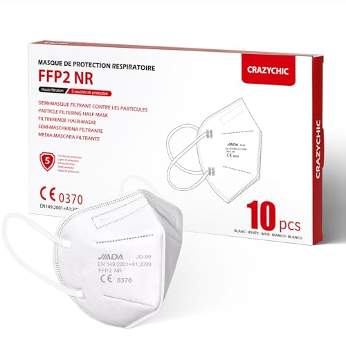 CRAZYCHIC - 10x FFP2 Maske Weiß Atemschutzmaske - Staubschutzmaske - Mundschutzmaske 5 Lagen - EN149:2001+A1:2009 Schutzmaske Hohe Filtration Maske - Hygienisch Einzelverpackt