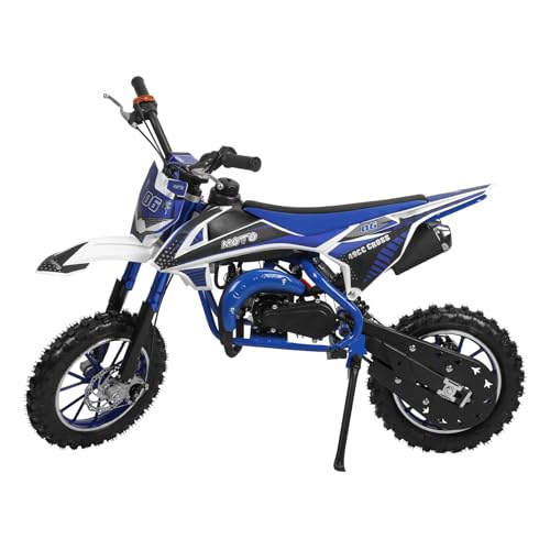 Wilitto 49cc 2-Takt Kinder Dirt Bike mit Gas-Power und verbesserten Scheibenbremsen vorne/hinten, Motocross/Beach/Off-Road, schnelle Ankunft aus USA, Blau/Weiß