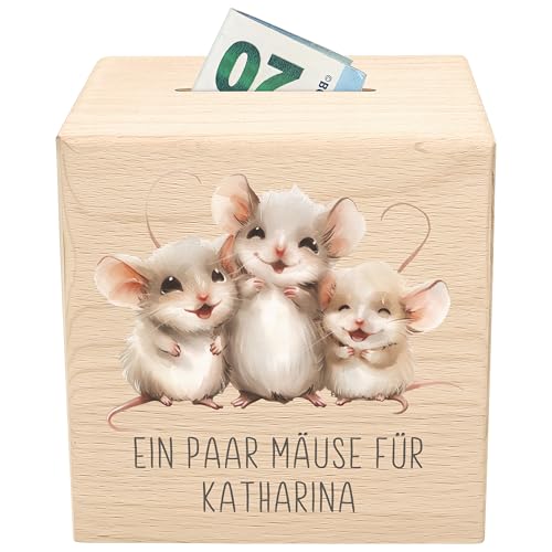EIN Paar Mäuse Geldgeschenk Spardose aus Holz personalisierter Wunscherfüller Geld Geschenk zum Geburtstag