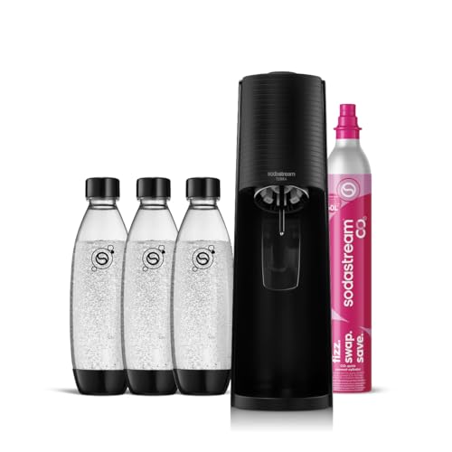 SodaStream Wassersprudler TERRA Promopack mit Quick-Connect CO2-Zylinder | inkl. 3x 1L FUSE Kunststoffflasche (spülmaschinengeeignet) | Farbe: Schwarz
