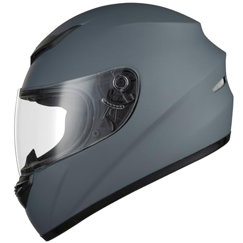 Favoto Motorradhelm Integralhelme für Erwachsene Vollvisierhelm Mopedhelm für Herren Damen Atmungsaktiv ECE Zertifiziert L (59-60cm) Grau
