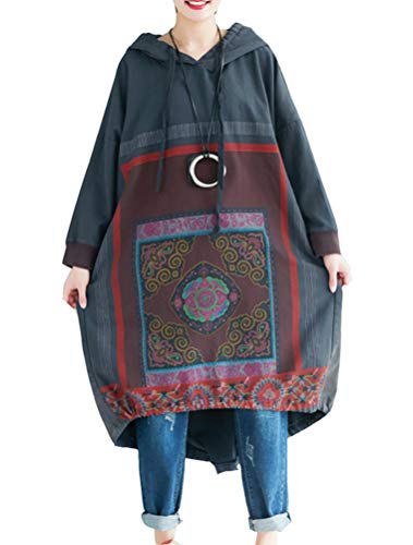 FTCayanz Damen Hoodie Kleid Pullover Oversize Kapuzenpullover Lange Sweatshirts Pulloverkleider 1-Grau