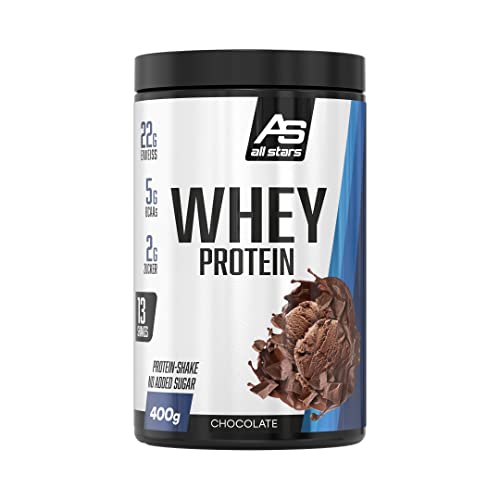 All Stars 100% WHEY PROTEIN 400g I Eiweiß-Pulver mit Whey-Konzentrat & Isolat I leckeres Low-Fat Powder I hochwertiges Protein-Pulver I cremiger Protein-Shake mit Chocolate-Flavour