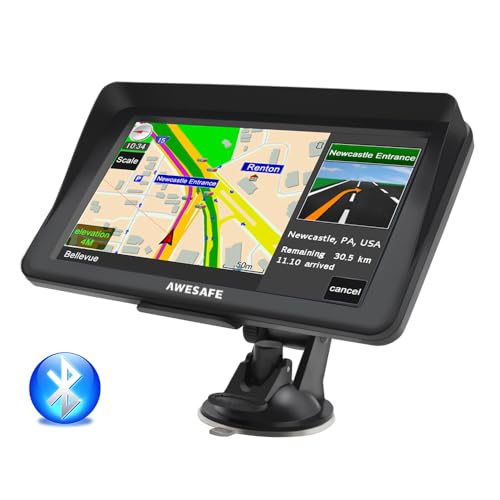 AWESAFE Bluetooth Navigationsgeräte für Auto, 7 Zoll Touchscreen, GPS Navigation für LKW PKW KFZ, 2023 Europa Karten unterstützt lebenslang kostenloses