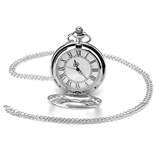 VOSSOT Vintage Taschenuhr, Retro Quarz Taschenuhr, Glatte Quarz Taschenuhr mit Kette, Antik Kettenuhr mit Römischen, Ziffern für Damen Herren Vater Opa Geburtstags Jubiläum Geschenke