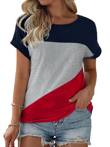 Fisoew Damen T-Shirt Baumwolle Rundhals Oberteile,Rot,S