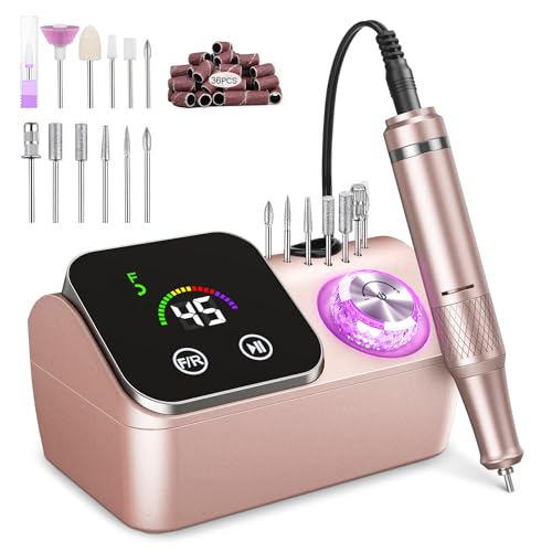 Cadrim Nagelfräser, 45000 U/min Nagelfräser für Gelnägel, Elektrische Nagelfeile Maniküre Pediküre Set mit LED-Display, Professionelle nagelfeile für Gelnägel und Acrylnägel (Roségold)