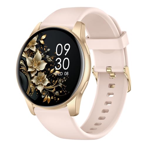 AcclaFit Smartwatch Damen Herren, 1.38 Zoll HD-Display Smart Watch mit Bluetooth Anrufe, Fitness Tracker mit Herzfrequenz SpO2 Schlafmonitor Schrittzähler, IP68 Wasserdicht Fitnessuhr für iOS Pink