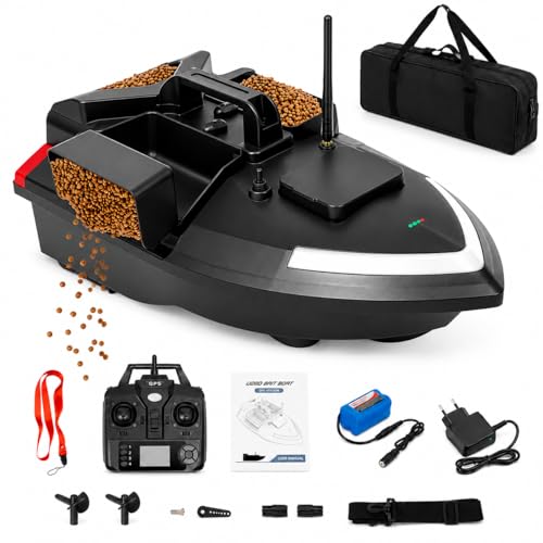 Garbenat 500M RC Köderboot ABS Angelköder Boot Fernbedienung Futterboot mit GPS 3 Köderboxen Fischköder Boot Angeln Futterboot mit Suchscheinwerfer & 12000mAh Batterie (Schwarz)
