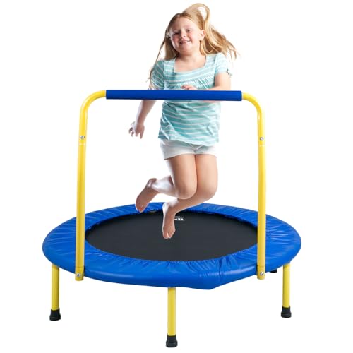 VEVOR Trampolin Gartentrampolin Ø 91 cm, Klappabrer Fitness Trampolin 60 kg Gewichtstragfähigkeit, Kindertrampolin Indoor/Outdoor/Garten/Drinnen Blau