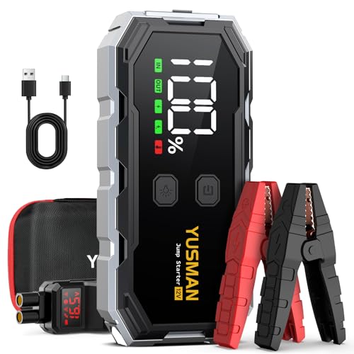 YUSMAN Starthilfe Powerbank für PKW | 6000A Autobatterie Booster für alle Fahrzeuge & 10.0L Diesel mit LED-Taschenlampe, Großdisplay & Springkabel – Ideal für SUV, Motorräder, Rasenmäher