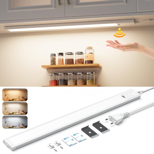 Lureshine Unterbauleuchte Küche LED Dimmbar, 41CM Unterschrank Beleuchtung Küche mit Berührungsloser Sensor,3 Farbtemperatur Küchenlicht, Ultra Dünn Hell Lichtleiste für Schrank,Regale,Werkbank, 700LM
