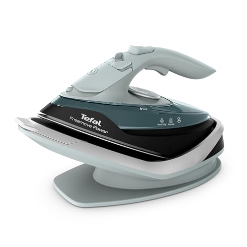 Tefal Freemove Power kabelloses Dampfbügeleisen, 2600 Watt, 40 g/Min. Dampfmenge, 220 g/Min. Dampfstoß, 250 ml Wassertank, Auto-Off, kratzfeste Keramik-Bügelsohle, Tropfstopp, Eukalyptus, FV6670E0