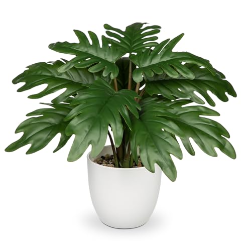 Hollyone Kunstpflanze Klein, 28 cm Philodendron Pflanze Künstlich mit Topf, Kunstpflanzen Wie Echt, Gefälschte Pflanze für Badezimmer Deko Wohnzimmer Schlafzimmer Tischdeko