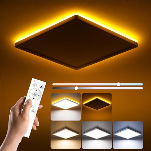 BLNAN LED Deckenleuchte Flach Dimmbar, 24W Deckenlampe mit Fernbedienung, 2000K Nachtlicht Warm, 3000K-6500K Decke Lampe für Schlafzimmer Wohnzimmer Kinderzimmer, Eckig Weiß 30CM