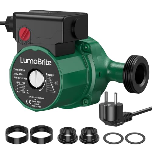 LumaBrite Umwälzpumpe Heizung - Zirkulationspumpe Warmwasser RS25-60 180mm Heizungspumpe mit 3 Geschwindigkeitsstufen (46W/67W/93W) Warmwasser Heizung für Zentralheizung Baulänge