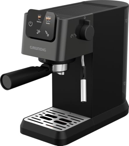 GRUNDIG KSM 4330 Siebträgermaschine, Milchschäumer, 15 Bar | Espressomaschine mit Touch-Display · Memory-Funktion · Tassenwärmer · 1,1 L Wassertank · nur 14,4 cm breit · Schwarz