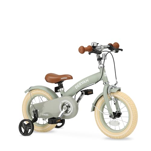 Deryan Kinderfahrrad 12 Zoll | 3 in 1 Laufrad | Fahrrad mit Verstellbarem Sattel und Lenker | Kinder Fahrrad für Jungen und Mädchen, 3 bis 4,5 Jahre | Grün