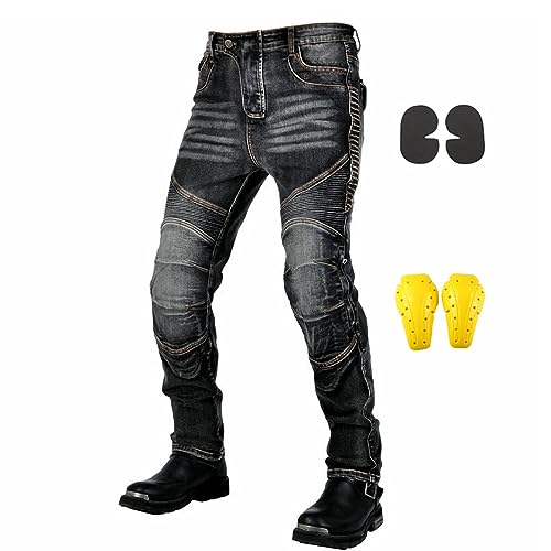 GEBIN Motorradhose Herren, Motorrad Jeans Herren mit Protektoren, Aramidfaser Jeans Motorrad, Motorrad Hose mit Oberschenkeltaschen (Black,2XL)