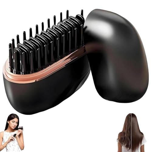 2 in 1 Kabellose Mini Glättebürste, Haarglätter Bürste & Hot Comb mit Ionen Technologie, 3 Temperaturstufen, Aufheizen in 30s,Wiederaufladbare Tragbare Glättbürste, für Glatte Haare & Locken (Schwarz)