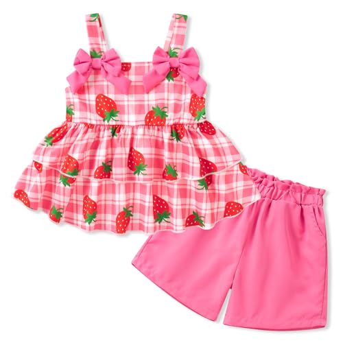 Fanient Kleidung Mädchen Ärmellos Oberteil mit Zweilagigem Rüschensaum Kurze Hose Sommer Party Freizeitoutfit 4-5 Jahre,5Y