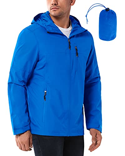 33,000ft Regenjacke Herren Wasserdicht Outdoorjacke Leichte Freizeitjacke Packbare Windjacke Fahrrad Regenmantel mit Kapuze Hell Blau 4XL