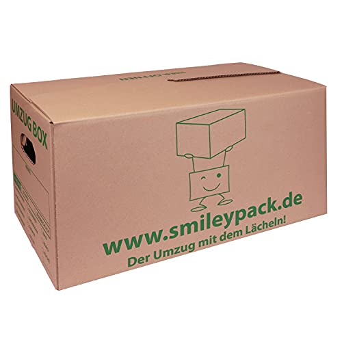 smiley pack 30 x Umzugskarton, 621 x 301 x 331 mm, bis 40 kg belastbar, Profi-Qualität Karton für den Umzug, Umzugskiste, Umzugskartons, Box, Kiste, groß und stabil, Aktenkarton, Bücherkarton
